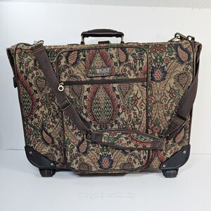 Vtg Lexi Luggage Bag Floral Parsley Tapestry Suitcase Wheels Handle Original Key